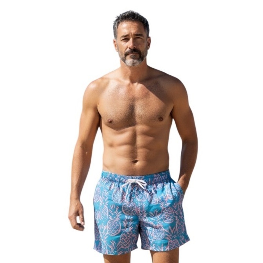 Chubbies Men's Swim Trunks Pineapple Print Blue Pink Elastic ‎ Drawstring Size L